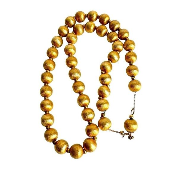Vintage Napier Beaded Necklace Brushed Gold Tone Pearl Bead Chain Cocktail 20” - Picture 1 of 9